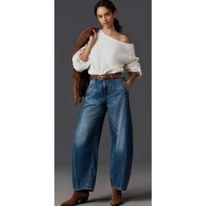 Anthrologie Asymetrical Knit Sweater White Fuzzy Off The Shoulder Relaxed Fit